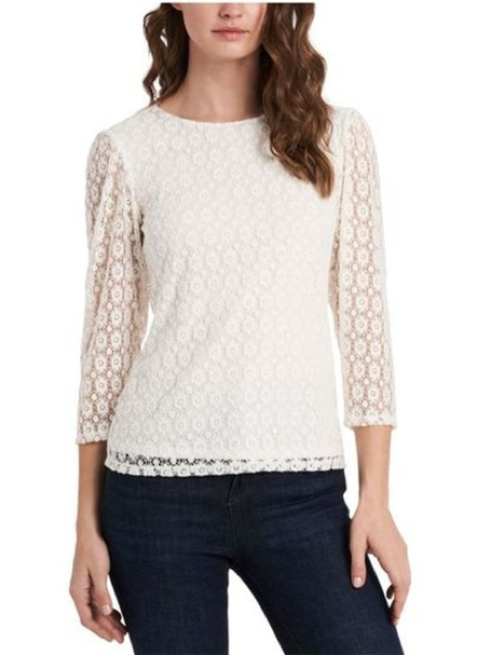 Grace White Floral Lace 3/4 Sleeve Blouse Plus Size 1X